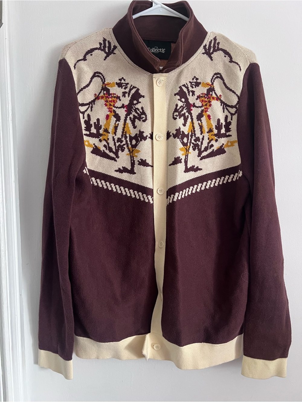 Collectif cowboy horses horseshoe Button-Up Cardigan sweater Jacket small
